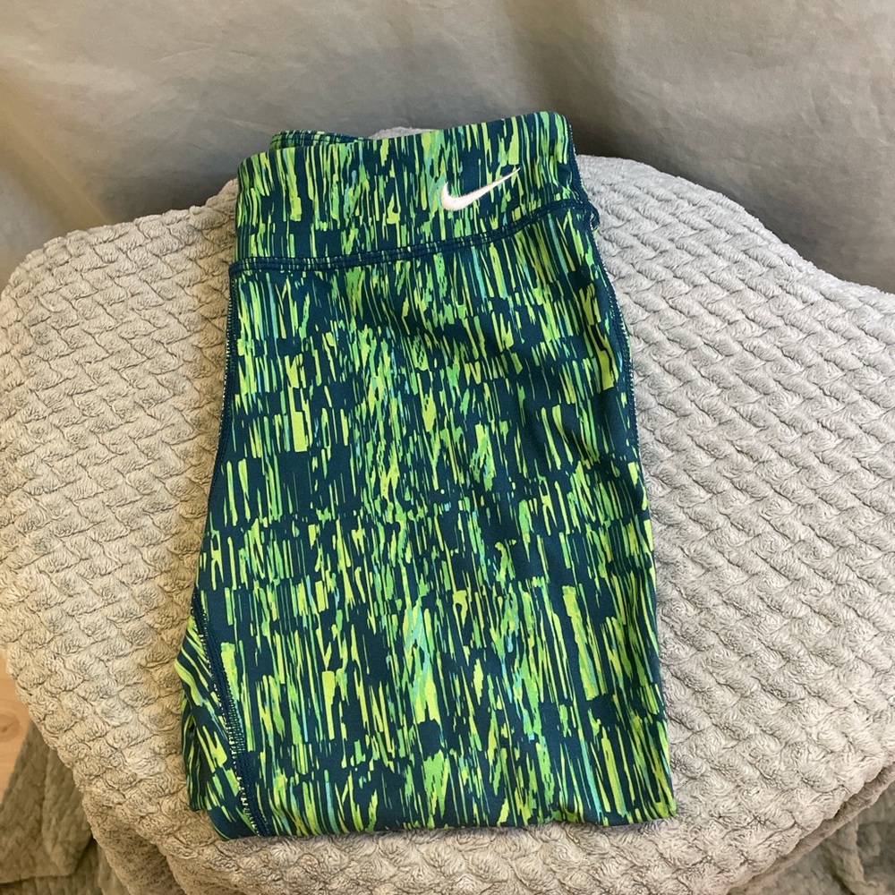 Nike Lime Green and Navy Patterned Leggings